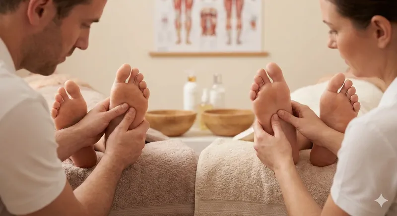 Couples reflexology session at home